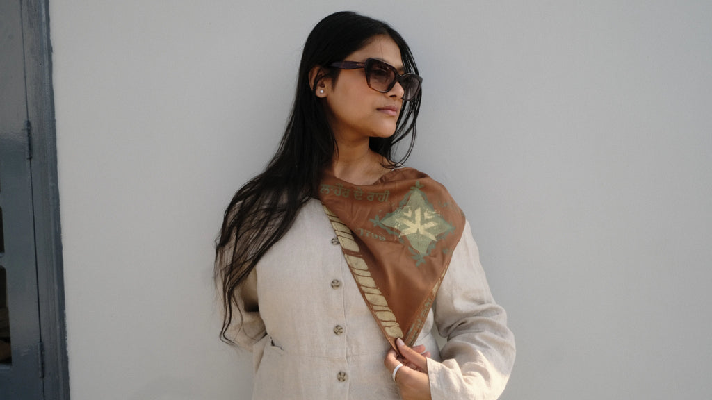 girl styled with organic bamboo silk scarf styled