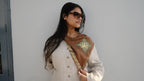 girl styled with organic bamboo silk scarf styled